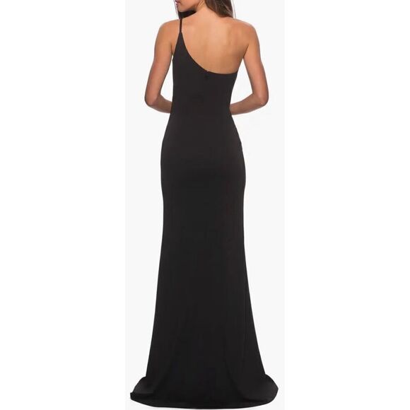 La Femme One-Shoulder Jersey Gown in Black NWT Size 8 - Picture 2 of 6